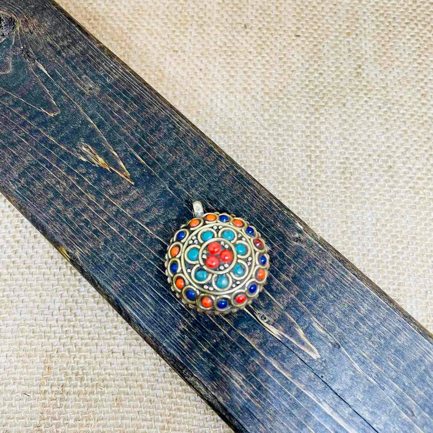 Ethnic Round Pendant, Turquoise Coral Lapis Lazuli Charms, Bohemian Charms, Handmade Jewelry, Ying Yang Pendant