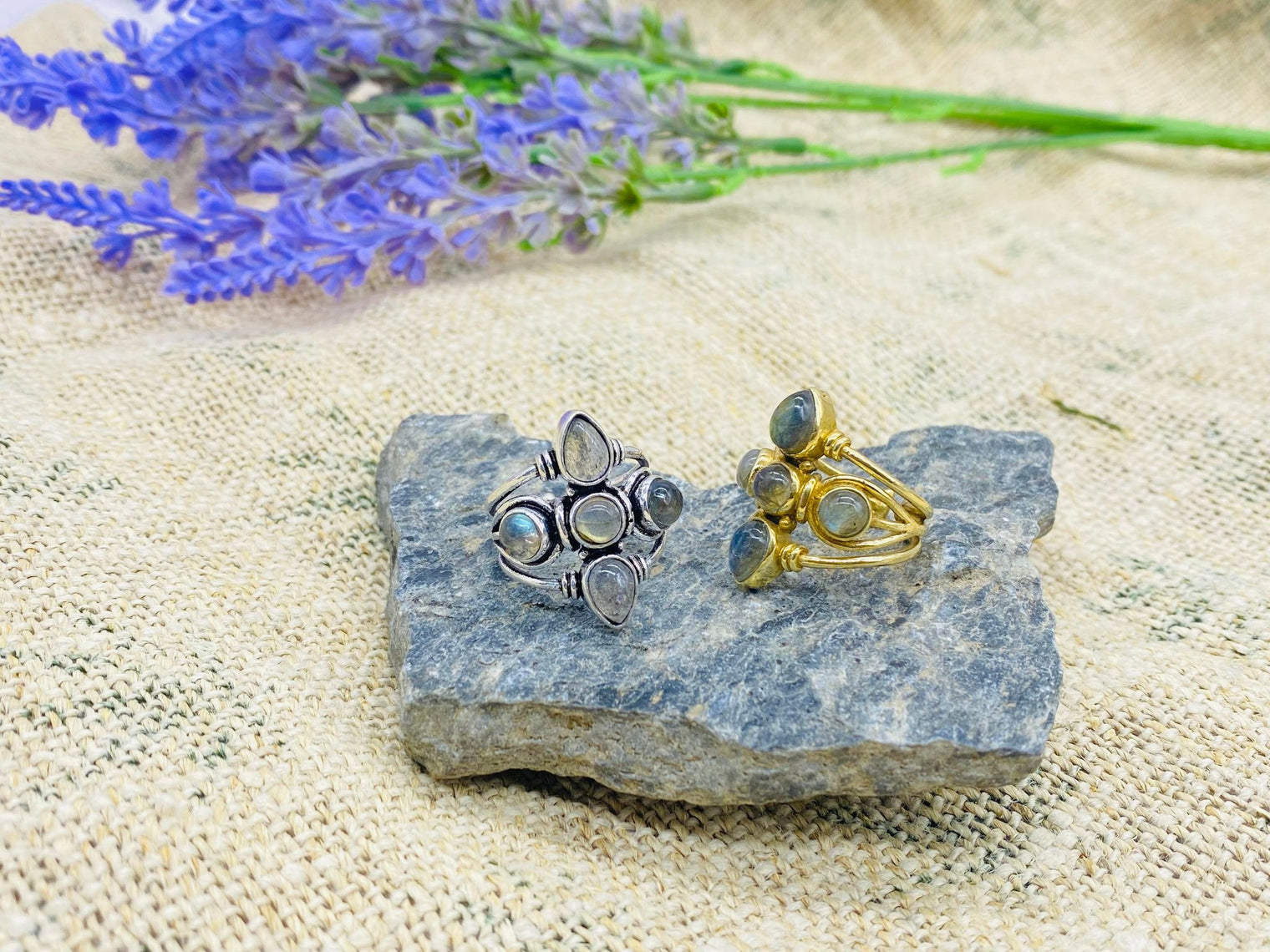 Vintage Bohemian Rings, Natural Crystal Rings, Handmade Jewelry, Adjustable Rings, Sterling Silver Rings, Gold Filed Rings,  Gift For Her