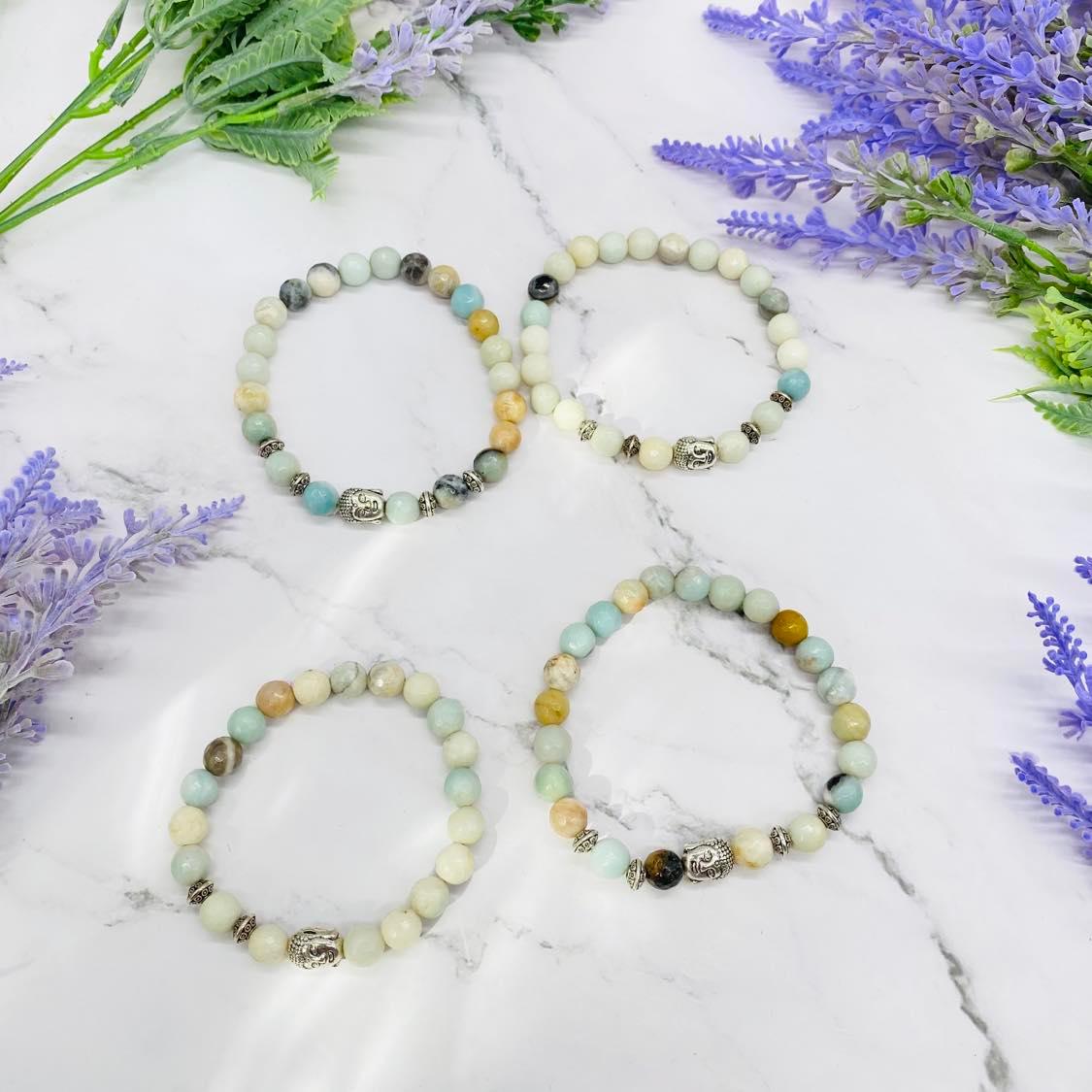 Crystal Bracelets with Buddha Charms, Jasper Bracelets, Aventurine Bracelets, Amazonite Bracelets, 8 mm Beads, Healing Bracelets