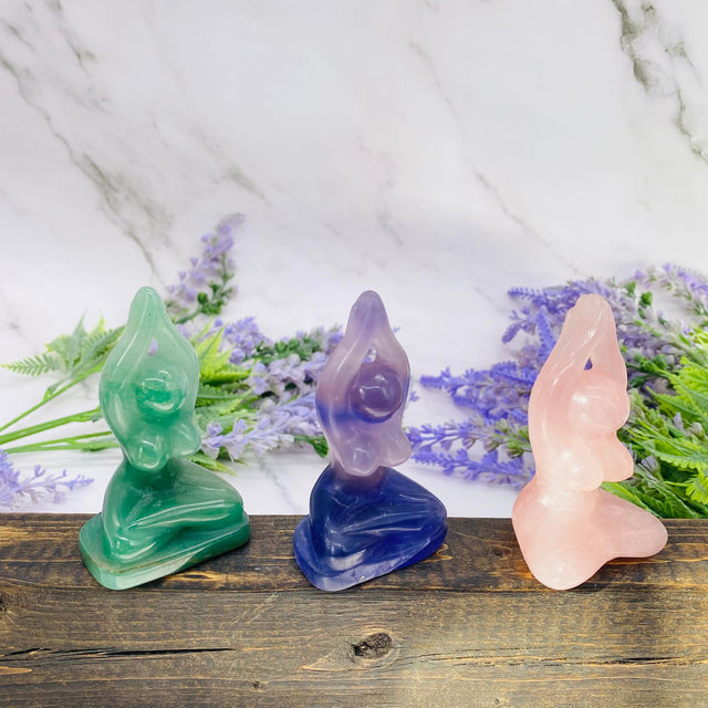 Mother Earth Crystal Statue, Gaia, 3 inches Mother Earth Altar Carvings, Mother Nature, Rose Quartz, Fluorite, Aventurine Gaia,Gift for Her