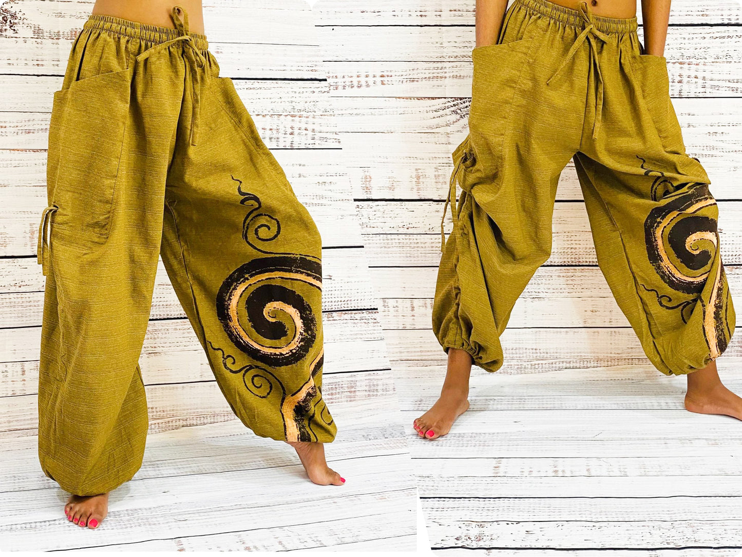 Unisex Cotton Pant with Spiral Prints, Harem Pants, Yoga Pants, Hippie Clothes, Aladdin Pants, Boho Pants, Summer Organic Cotton Pants