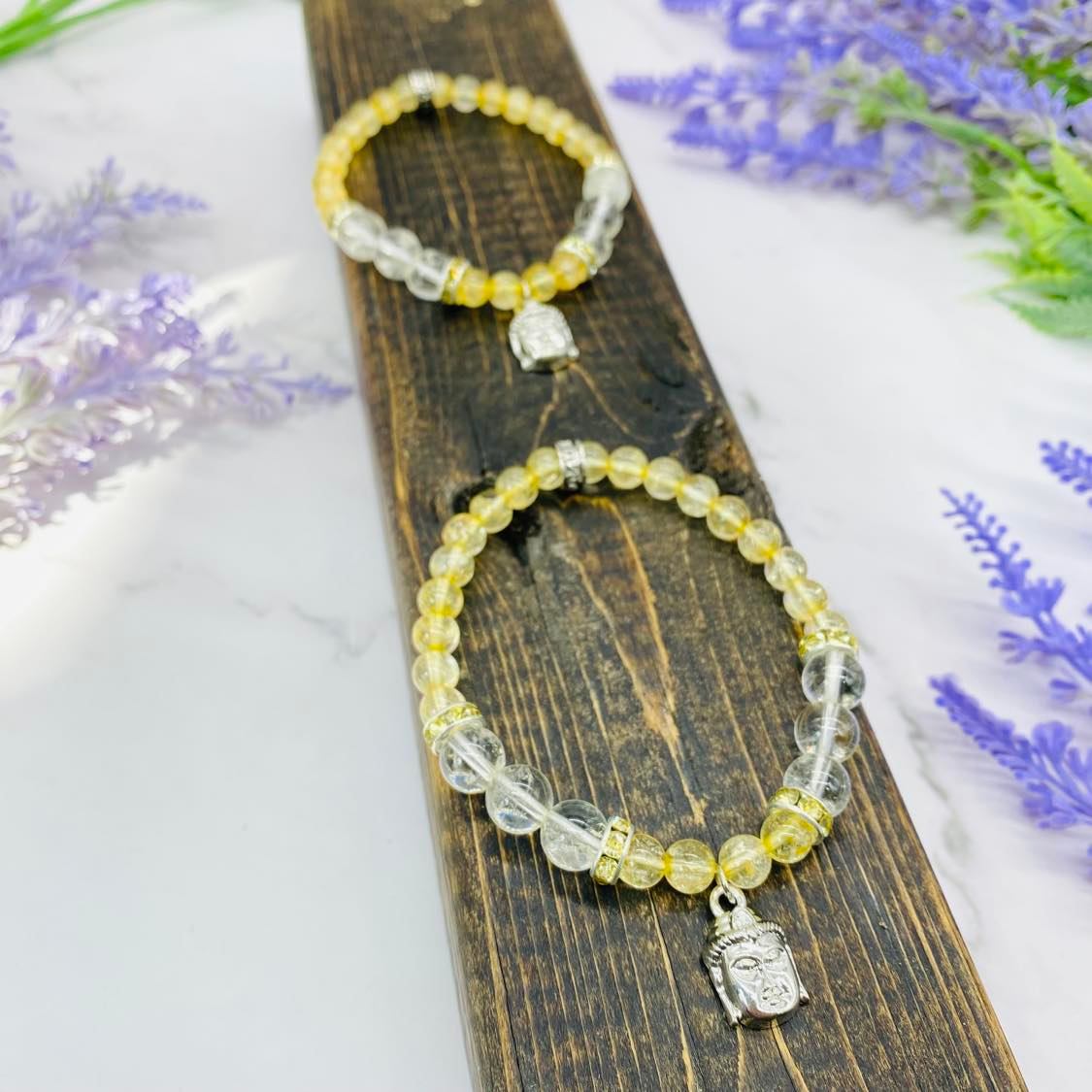 8 mm Citrine Bracelet with Charms, Quartz with Citrine, Tree of Life Bracelet, Citrine with Buddha Jewelry,  Stretch Bracelet, Gift for Her