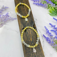 8 mm Citrine Bracelet with Charms, Quartz with Citrine, Tree of Life Bracelet, Citrine with Buddha Jewelry,  Stretch Bracelet, Gift for Her