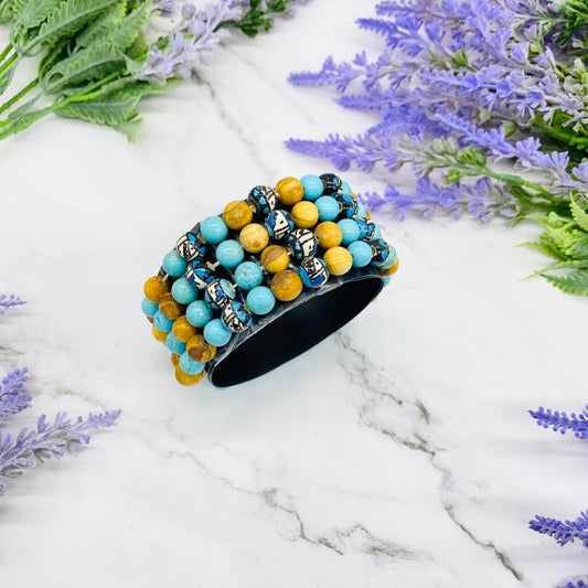 Crystal Bracelet with Palosanto, Turquoise Bracelets, Rose Quartz Bracelets, Cleansing Beaded Bracelet, Stackable Crystal Bangles