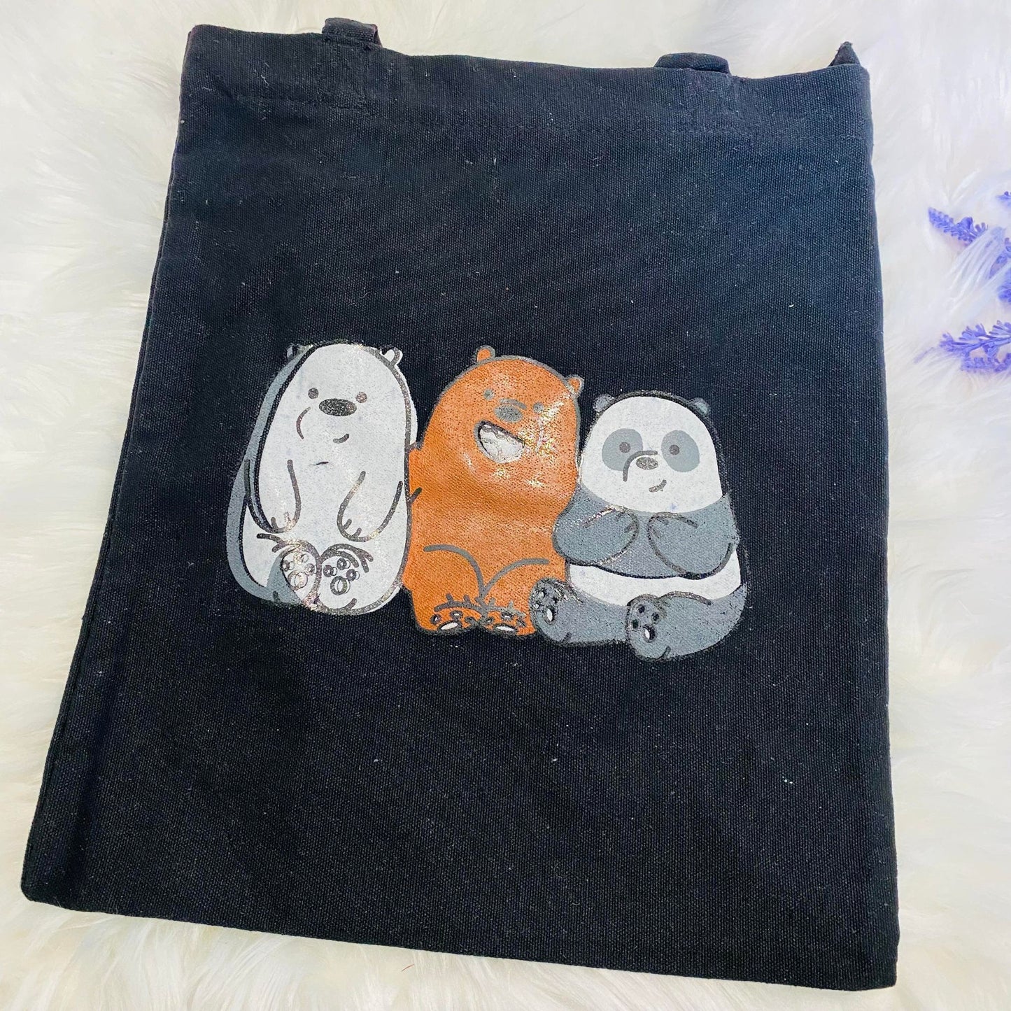 Cotton Tote Bag, Handmade Canvas tote Bag, Reusable Bag, Cute Tote Bag, Cat and Panda Print Bag, Vegan Tote Bag, Gift For Her