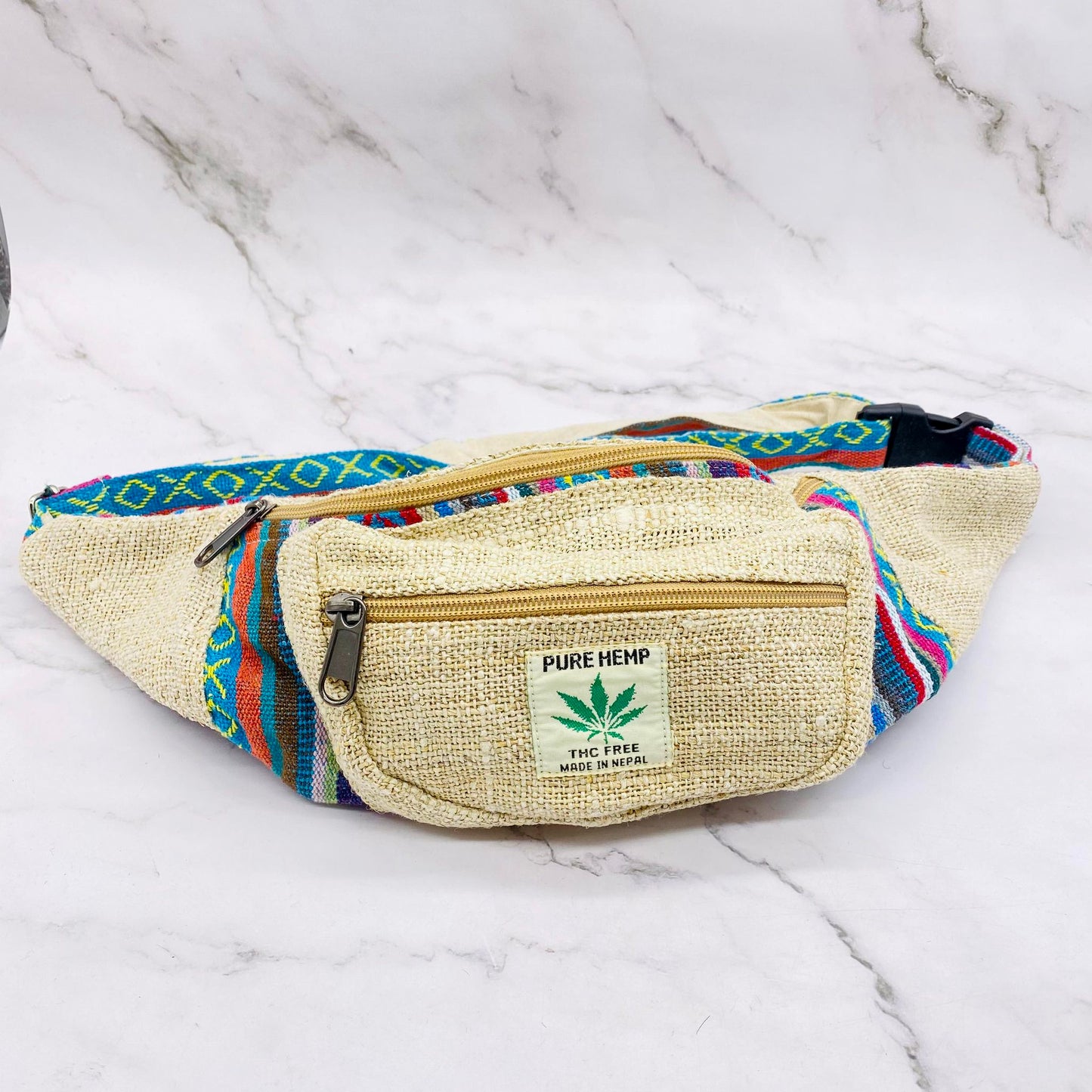Hemp Fanny Packs, Colorful Large Vegan Cross Body Bag, Handmade Hippie Bag,  Ecofriendly Durable Unisex Waist Bag, Hippie Boho Bag