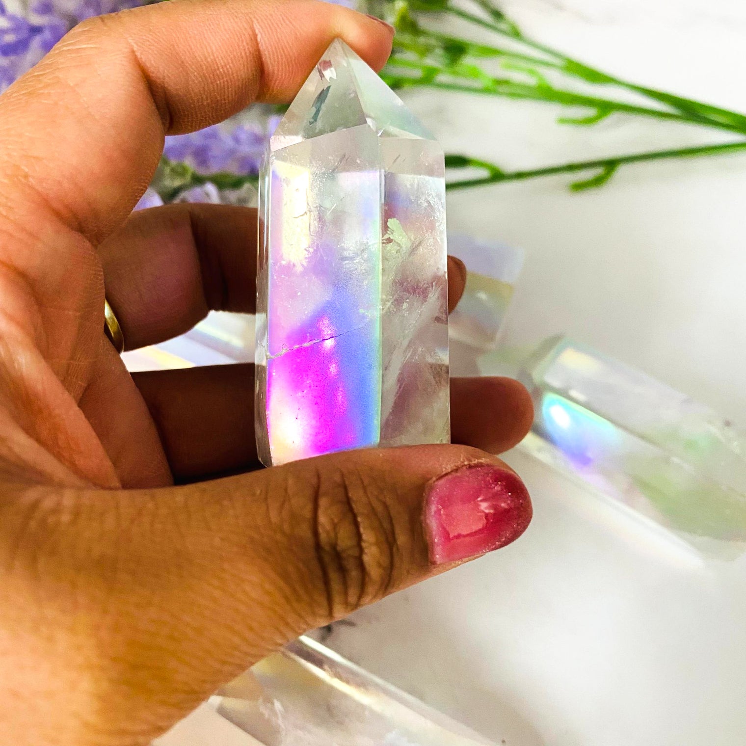 Rainbow Aura Quartz Wand, Crystal Point, Quartz Point, Healing Crystal