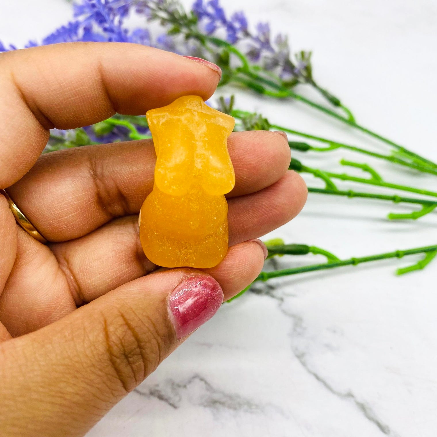 Hand Carved Crystal Female Body, Orange Calcite Crystal Goddess Model, 1.2 inches Divine Feminine Carving, Mothers Day Gift, Crystal Decor