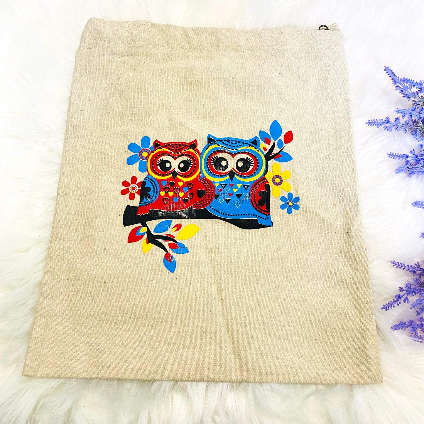 Owl Print Cotton Tote Bags, Canvas Tote Bag, Handmade Bags, Zippered Closure, Vegan Totes, Cute Tote Bags, Ecofriendly Bag, Gift For Him/Her