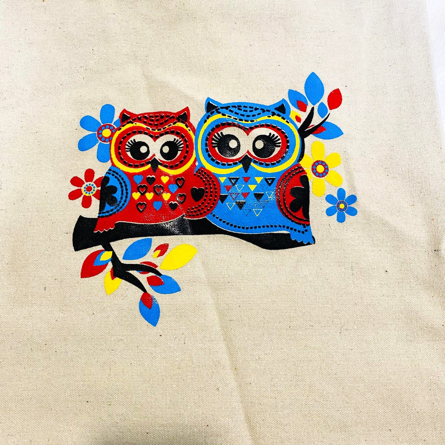 Owl Print Cotton Tote Bags, Canvas Tote Bag, Handmade Bags, Zippered Closure, Vegan Totes, Cute Tote Bags, Ecofriendly Bag, Gift For Him/Her