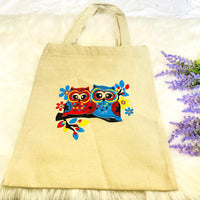 Owl Print Cotton Tote Bags, Canvas Tote Bag, Handmade Bags, Zippered Closure, Vegan Totes, Cute Tote Bags, Ecofriendly Bag, Gift For Him/Her