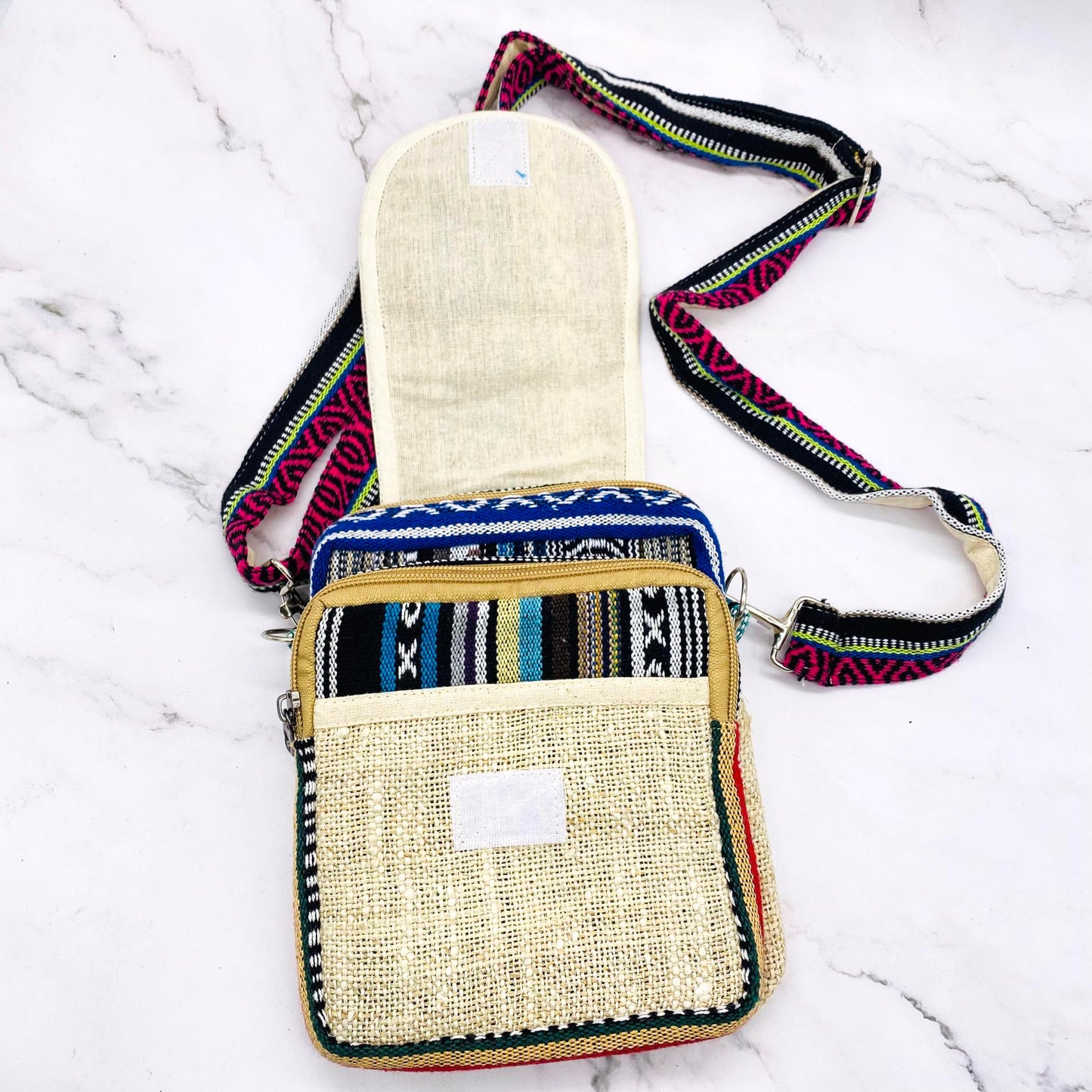 Hemp Cross Body Bag, Handmade Cotton Side Bag, Vegan Mini Passport Bag, Travel Cute Purse, Hippie Shoulder Bag, Eco Friendly Purse