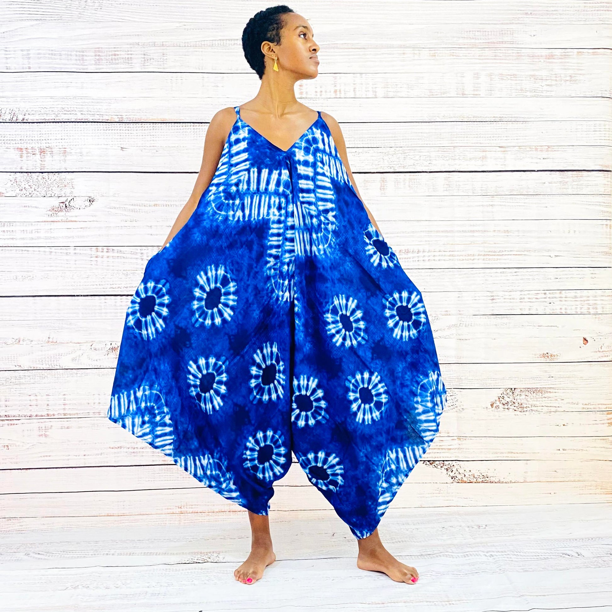 Blue Tie Dye Harem Summer Jumpsuit with Pocket – karmanepalcrafts