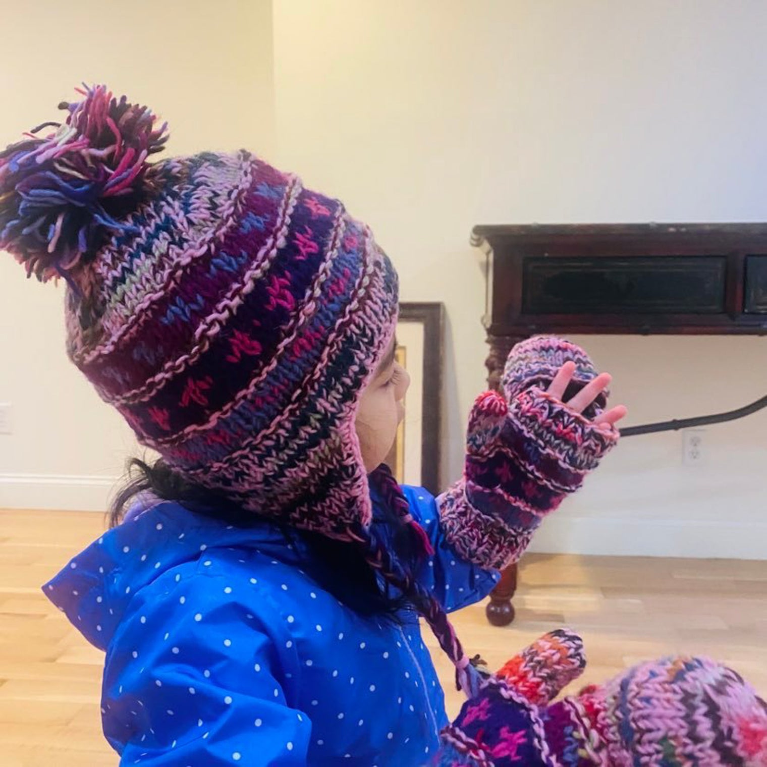 Hand Knitted Merino Wool Toddler/Children Hat and Mitten Set