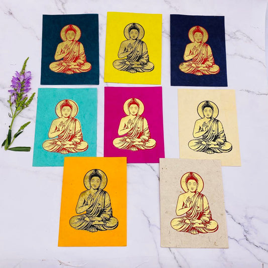 Handmade Greeting Card, Lokta Paper, Blessing Buddha Note Card, Eco Friendly Greeting Card, Set of 8 Card with Envelopes, Stationary Gift