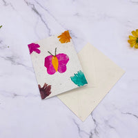 Handmade Greeting Card and Envelope Set, Lokta Paper, Ecofriendly Greeting Card Set of 4, Batik, Butterfly Design Note Card, Stationary Gift