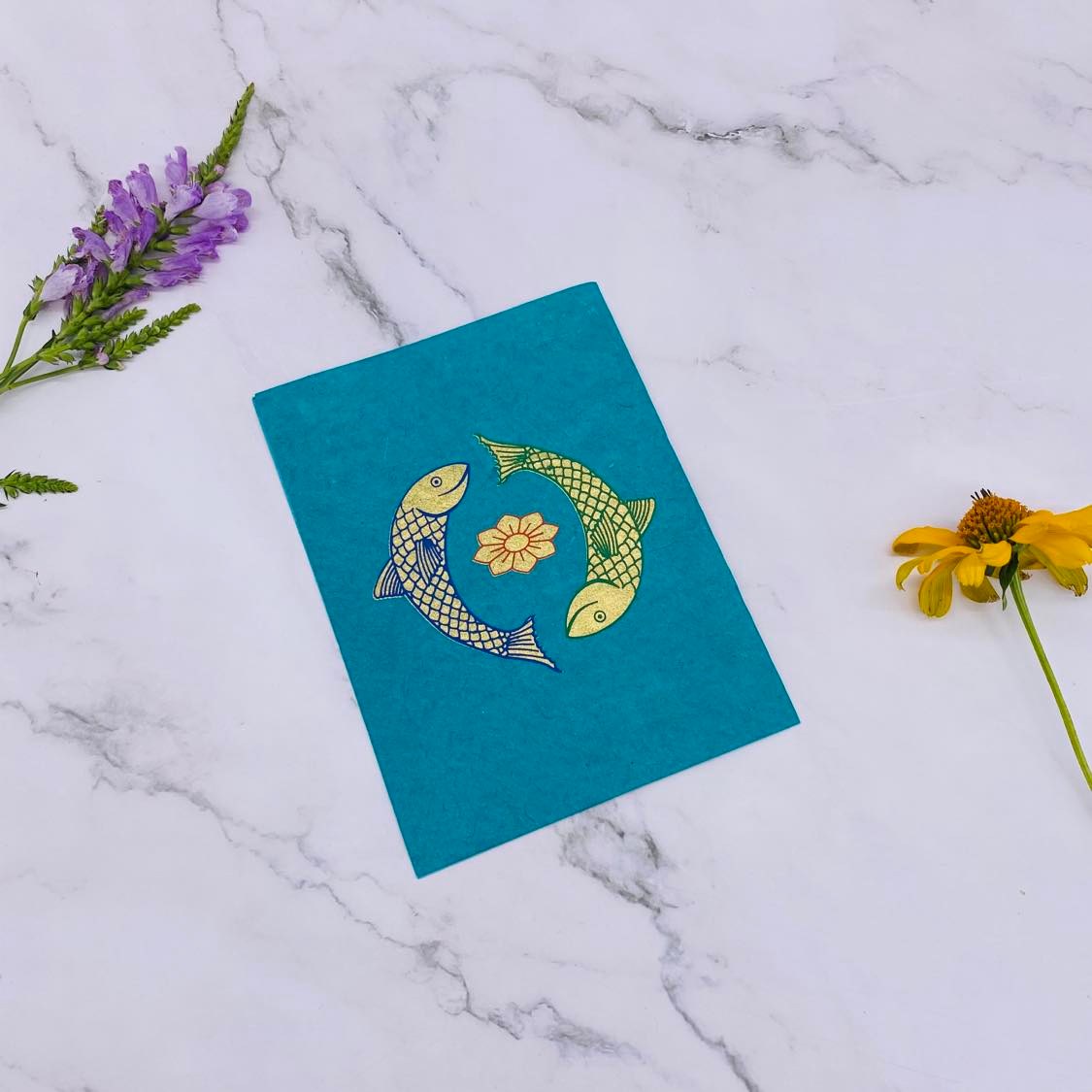 Lokta Paper Greeting Card, Handmade Note Card, Ecofriendly Greeting Card, Set of 6 Card with Envelopes, Unique Fish Note Card, Stationary Gift