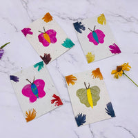 Handmade Greeting Card and Envelope Set, Lokta Paper, Ecofriendly Greeting Card Set of 4, Batik, Butterfly Design Note Card, Stationary Gift