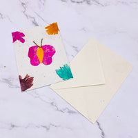 Handmade Greeting Card and Envelope Set, Lokta Paper, Ecofriendly Greeting Card Set of 4, Batik, Butterfly Design Note Card, Stationary Gift