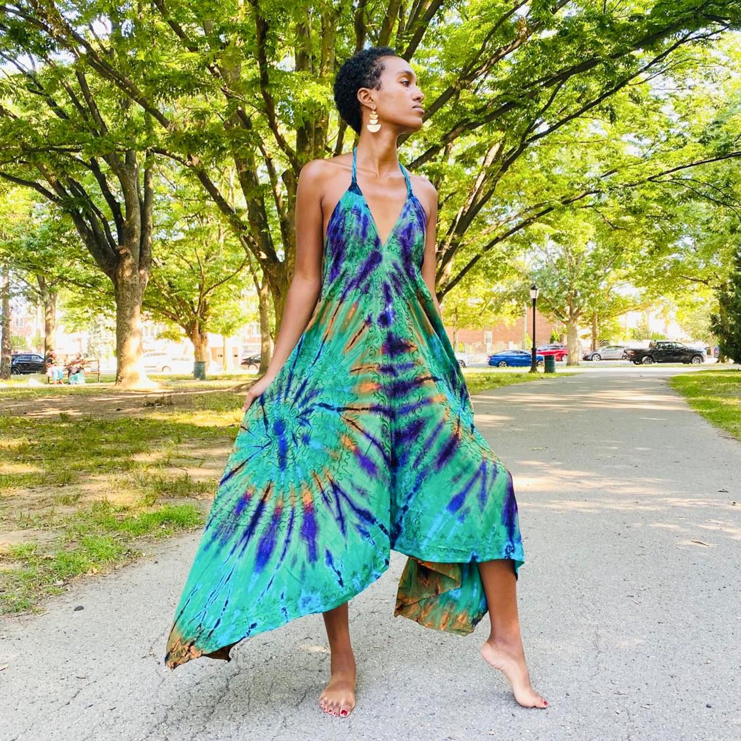 Tie Dye Maxi Dress, Hand Embroidery Festival Wear, Sleeveless Dress –  karmanepalcrafts