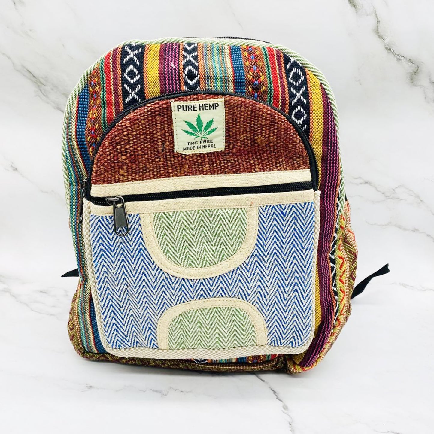 Handmade Eco Friendly  Hemp Back Pack, Medium Vegan Unisex Bags, Colorful Ruck Sack, Multi Compartment Bags, Water proof Bags, Beach Bag