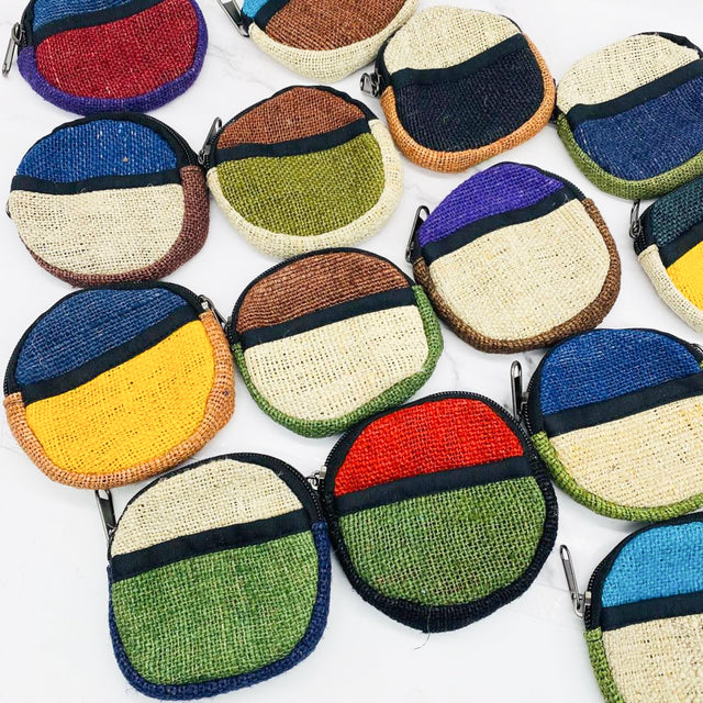 Small Hemp Coin Purse, Handwoven Colorful Purse, Zipper Closure, Round Small Wallet for Cards, Unisex Coin Purse,  Hippie Purse, Ecofriendly