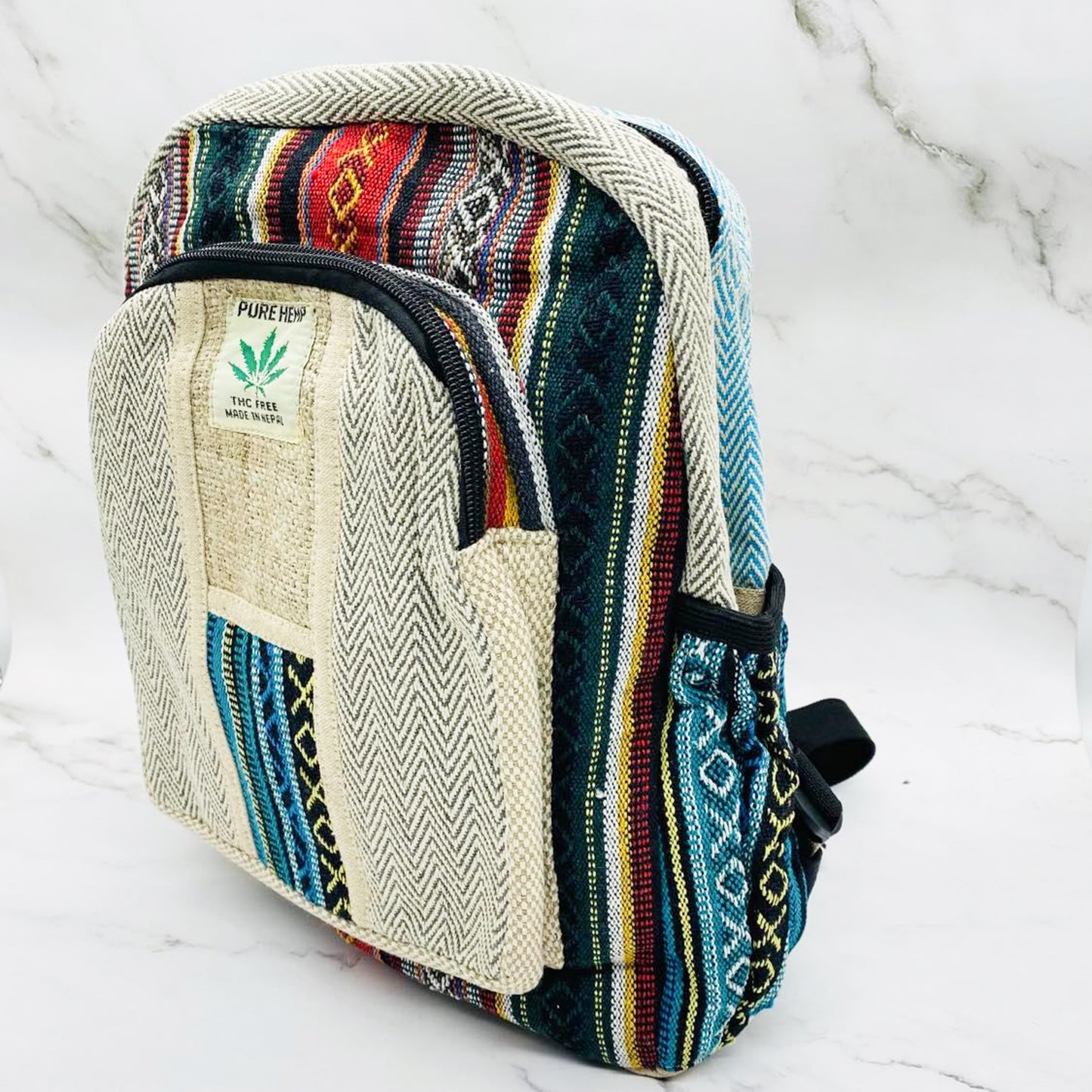 Handmade Eco Friendly  Hemp Back Pack, Medium Vegan Unisex Bags, Colorful Ruck Sack, Multi Compartment Bags, Water proof Bags, Beach Bag