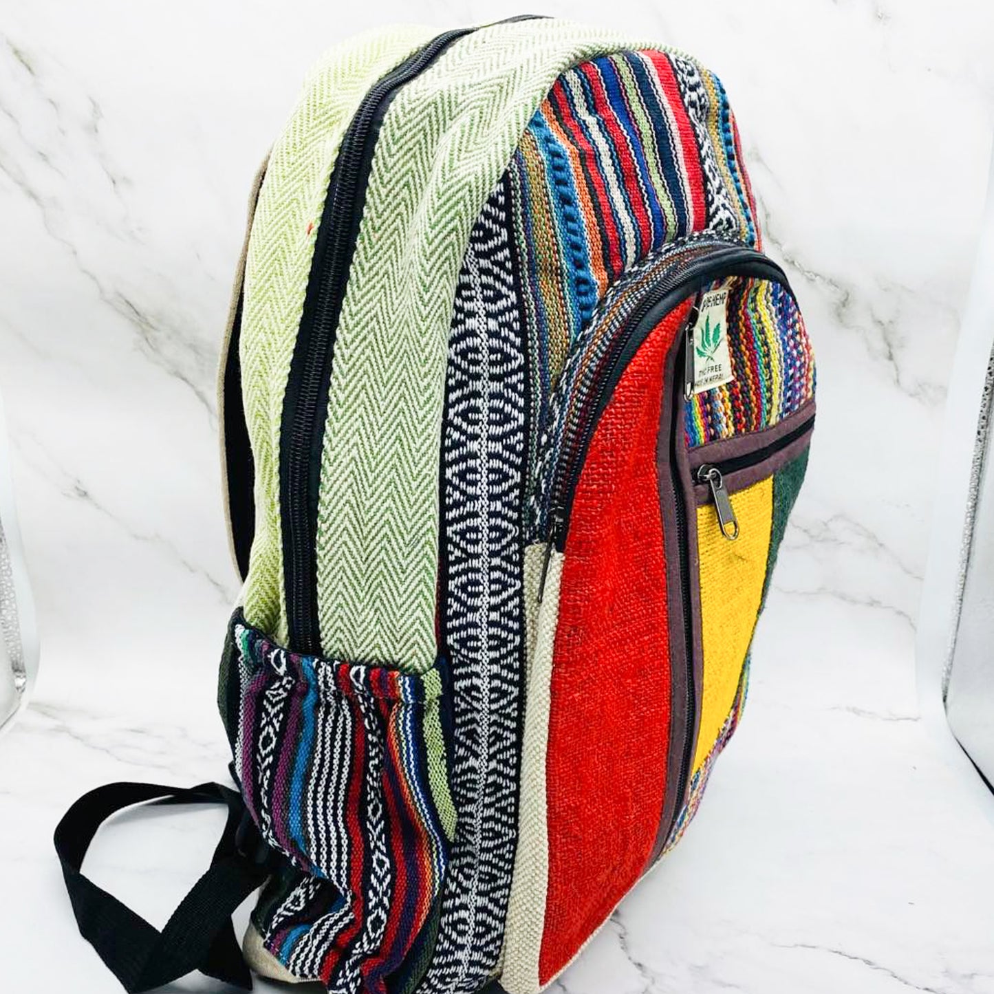 Large Hemp Rasta Backpack, Ruck sack with Laptop Pockets, Hippie Bags, Hiking Travel Backpack, Beach Backpack, Boho Bags, Ecofriendly Bags