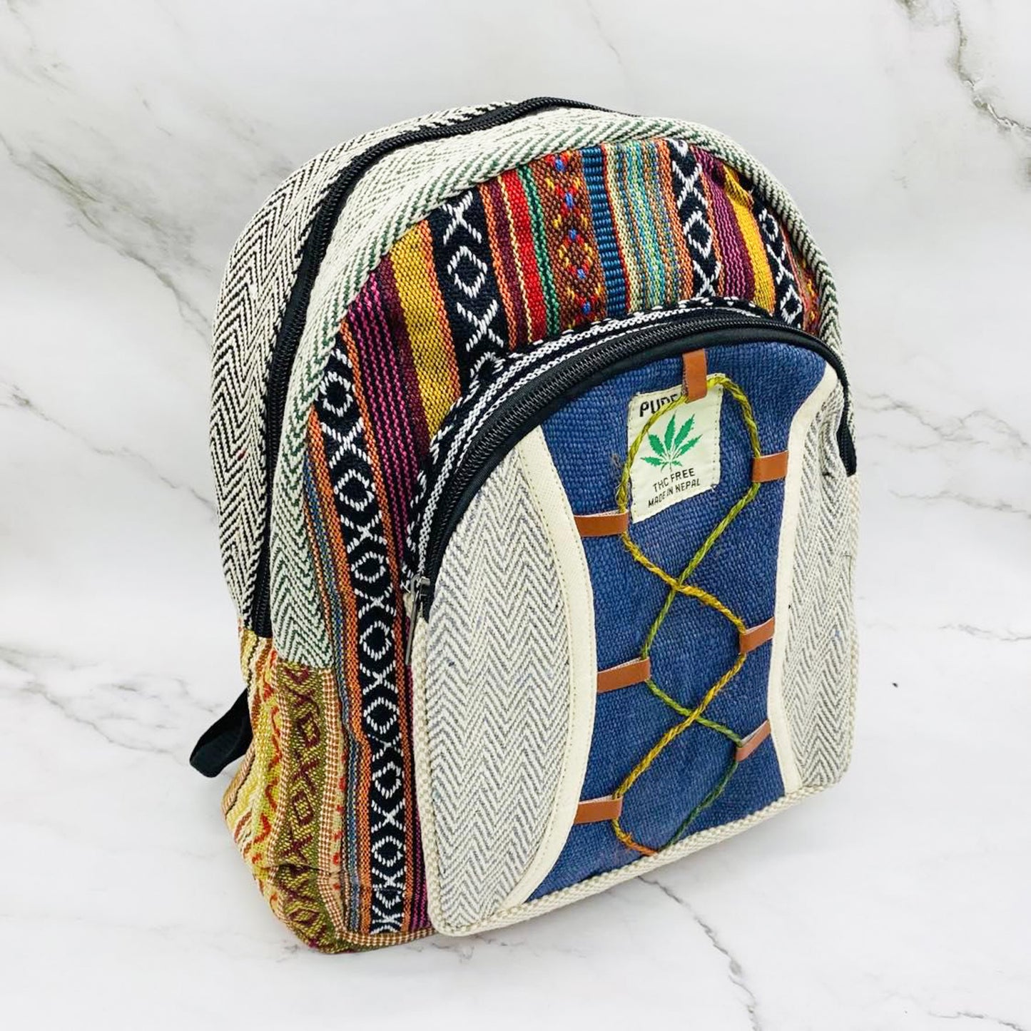 Handmade Eco Friendly  Mini Hemp Back Pack with Embroidery