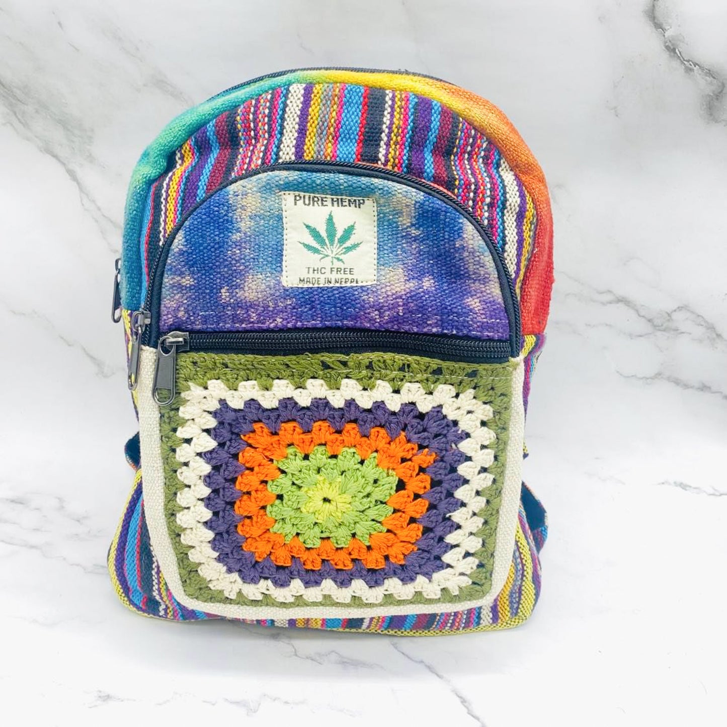 Handmade Mini Hemp Back Pack, Crocheted Vegan Bags, Eco Friendly, Back Pack, Colorful Festival Bags, Hippie Style cute Bags, Travel Bags