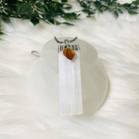 Selenite Crystal Pendant with Citrine, Stone for Cleansing and Wealth