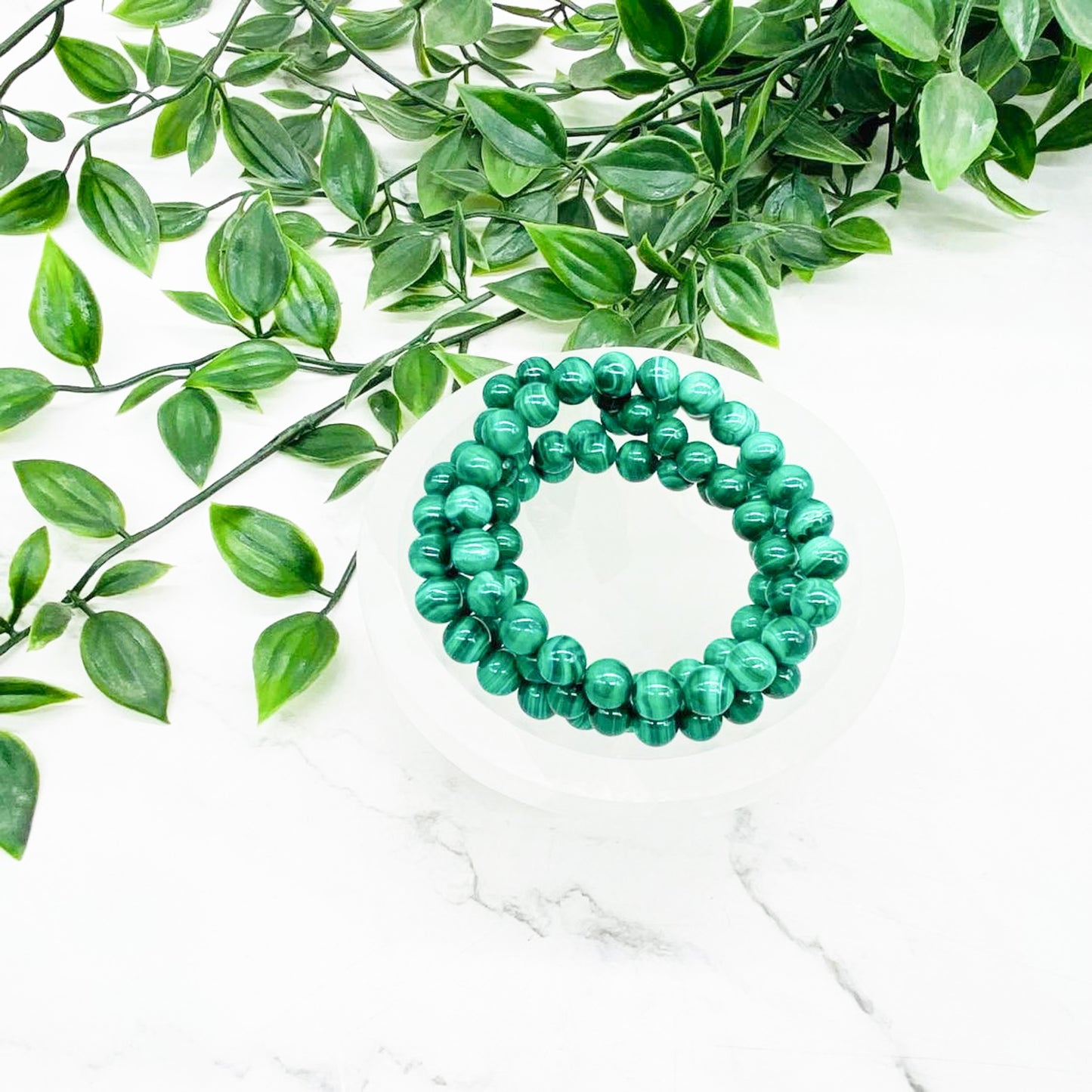 Malachite Bracelet, Crystal for Heart and Throat Chakra