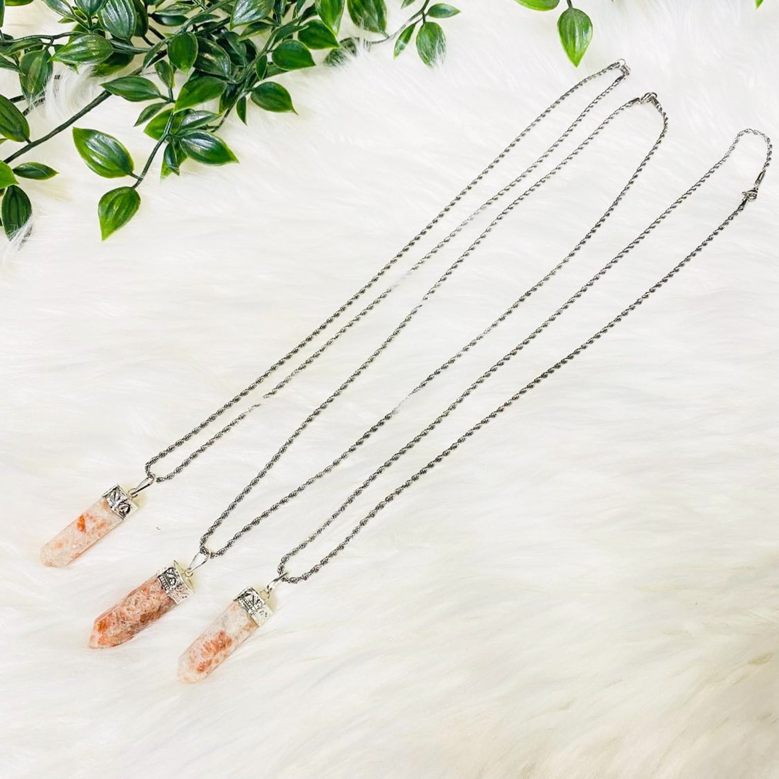 Pointed Sunstone Crystal Pendant with 18k Gold Plated Chain