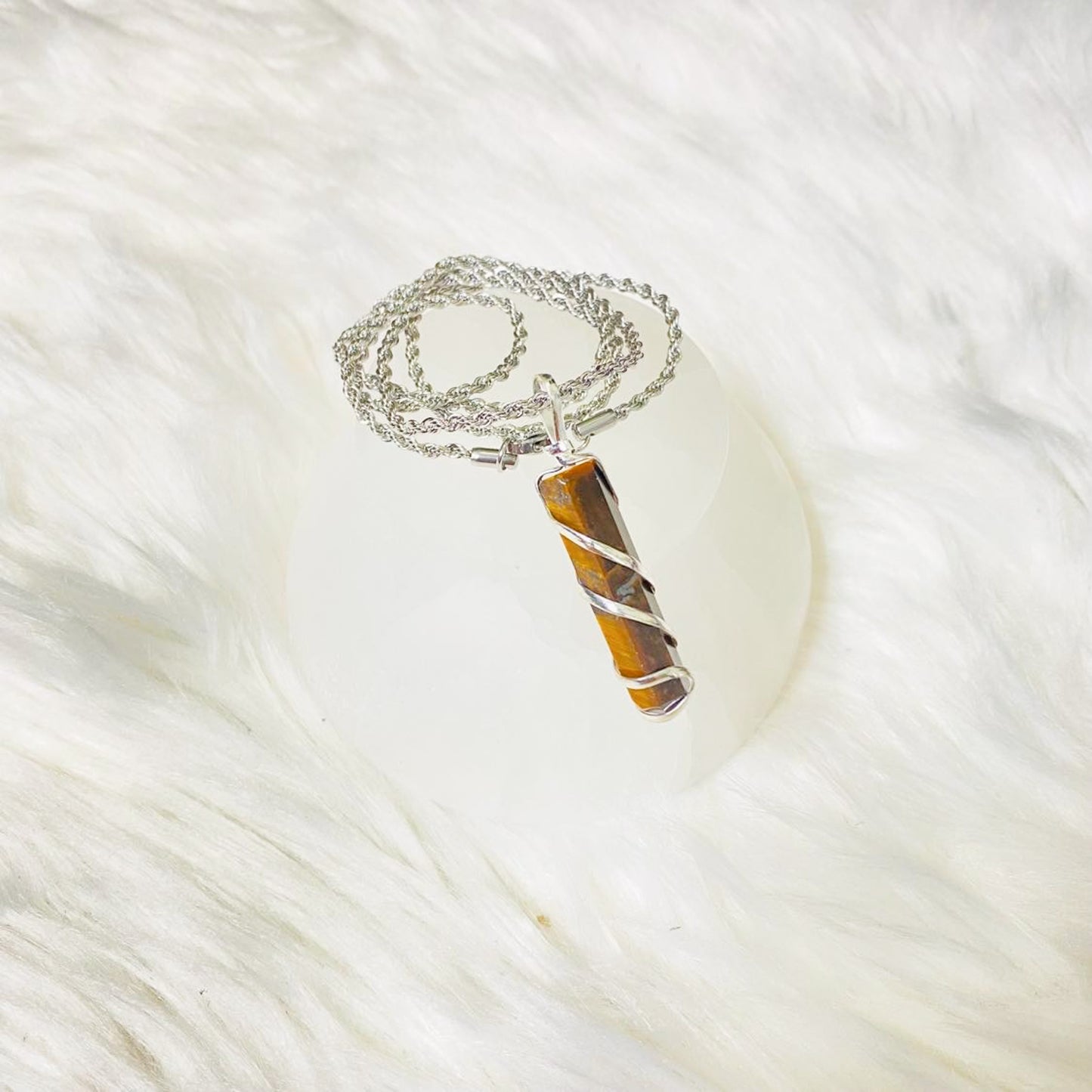 Pointed Tiger Eye Necklace with Silver Chain