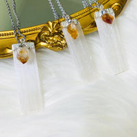 Selenite Crystal Pendant with Citrine, Stone for Cleansing and Wealth