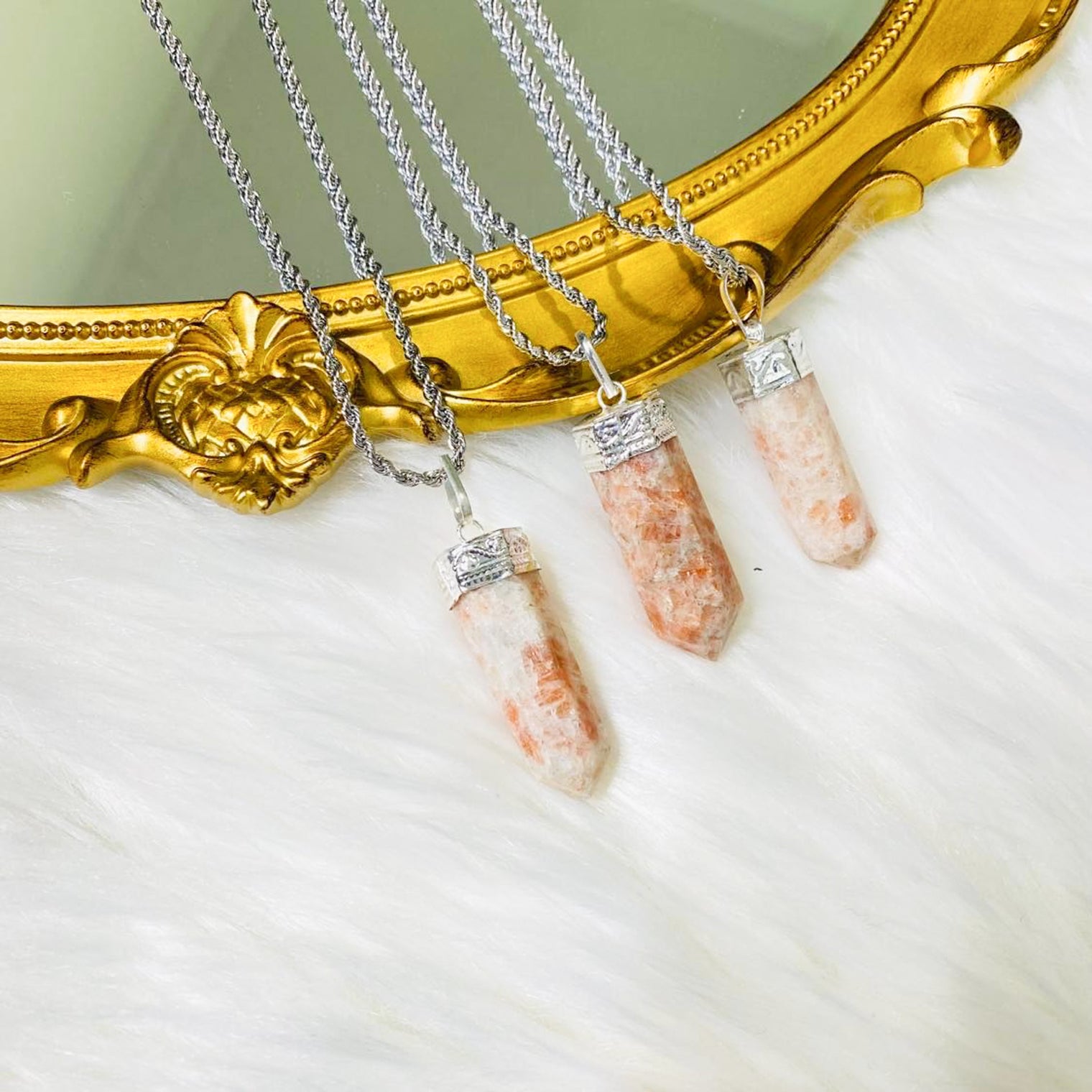 Pointed Sunstone Crystal Pendant with 18k Gold Plated Chain