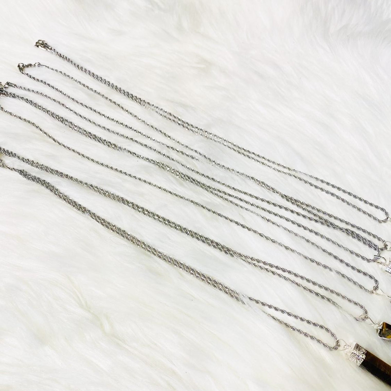 Pointed Tiger Eye Necklace with Silver Chain