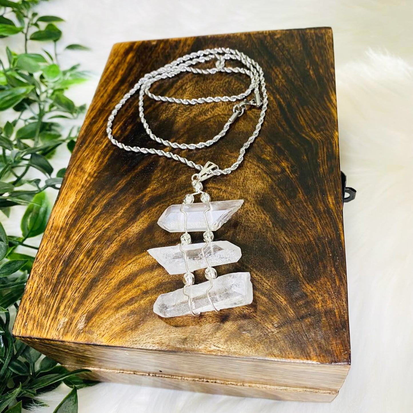 Raw Quartz Layered Crystal  Necklace with Silver Chain