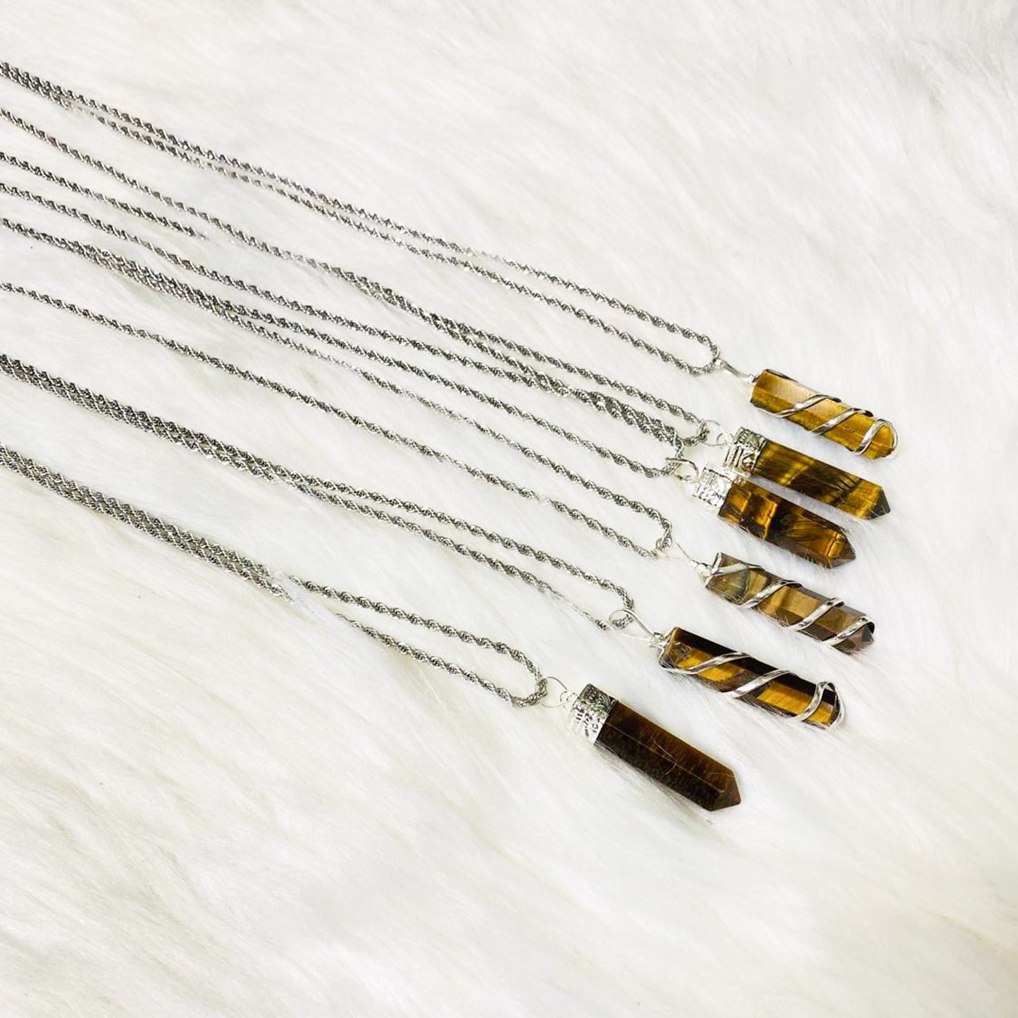 Pointed Tiger Eye Necklace with Silver Chain