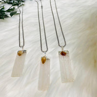 Selenite Crystal Pendant with Citrine, Stone for Cleansing and Wealth