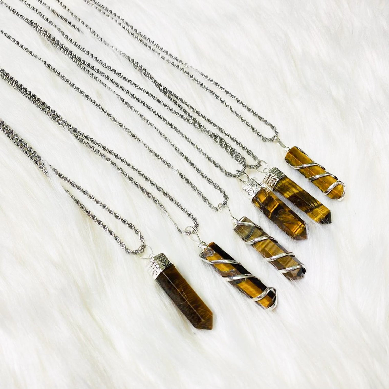 Pointed Tiger Eye Necklace with Silver Chain