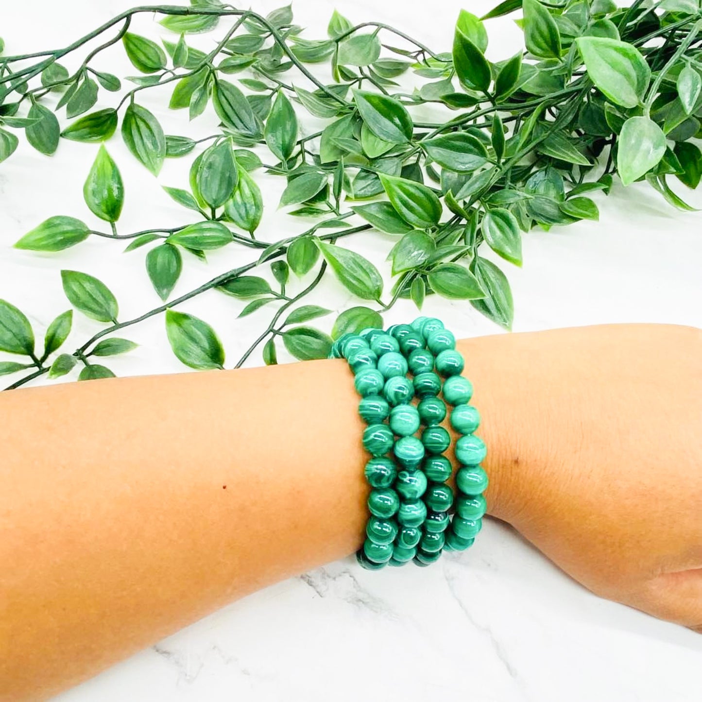 Malachite Bracelet, Crystal for Heart and Throat Chakra