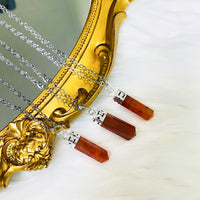 Carnelian Pointed Crystal Necklace with 18k Gold Dipped Silver Chain