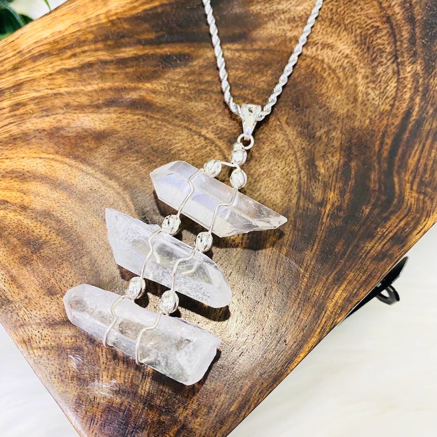 Raw Quartz Layered Crystal  Necklace with Silver Chain