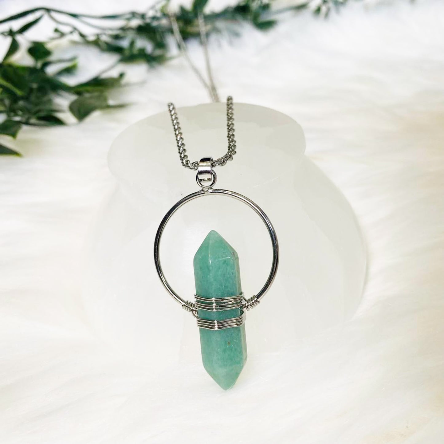 Green Aventurine Necklace with Gold Dipped Silver Chain