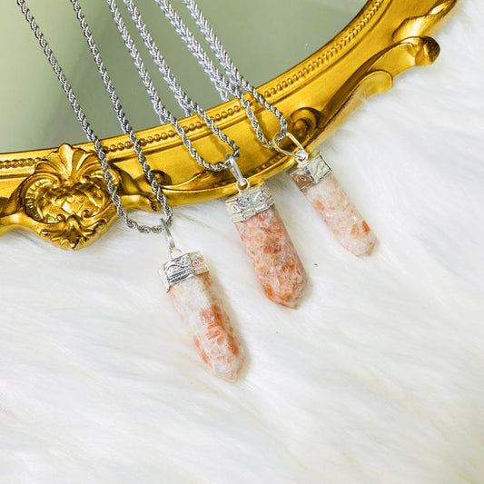 Pointed Sunstone Crystal Pendant with 18k Gold Plated Chain