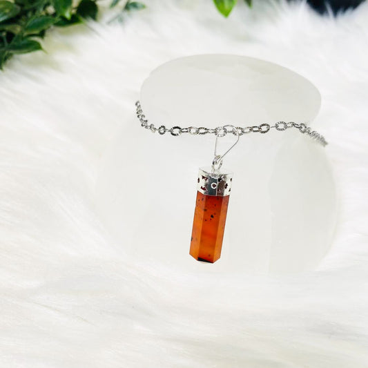 Carnelian Pointed Crystal Necklace with 18k Gold Dipped Silver Chain