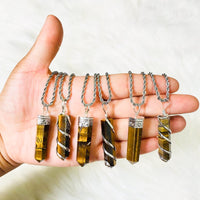 Pointed Tiger Eye Necklace with Silver Chain