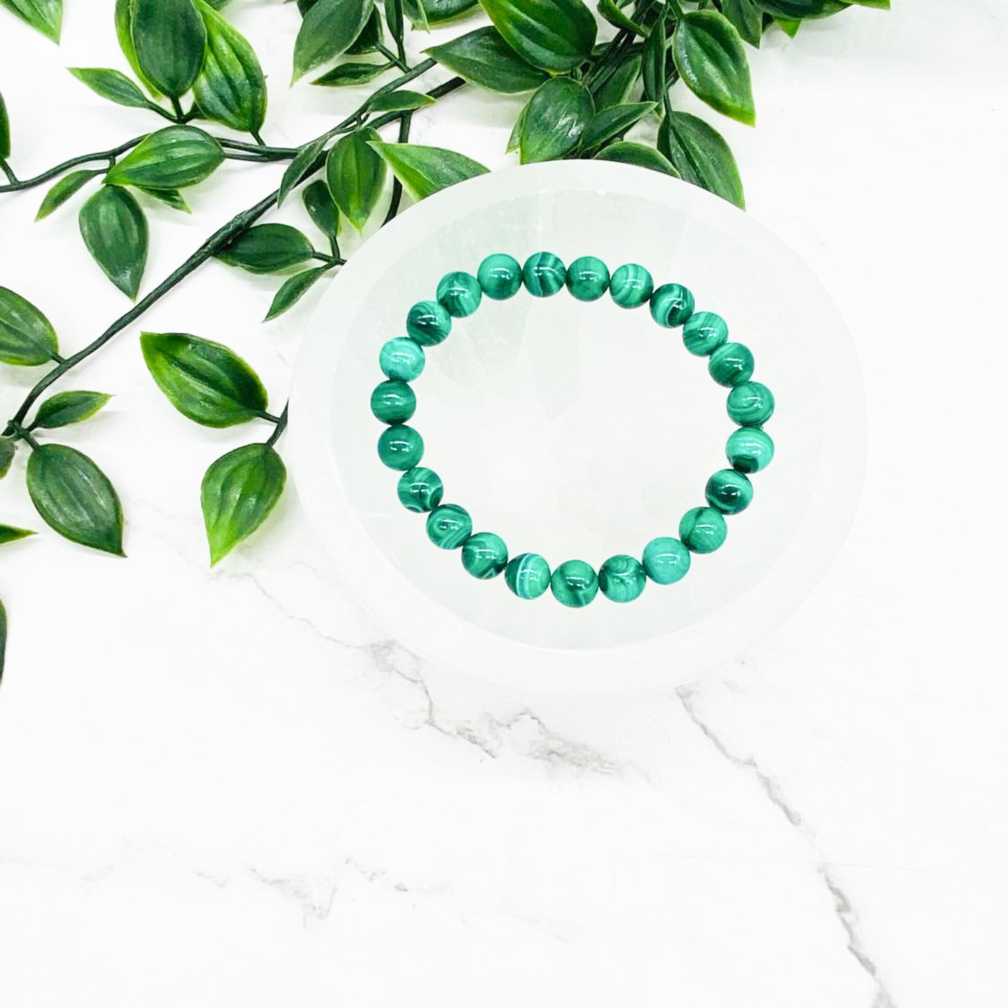 Malachite Bracelet, Crystal for Heart and Throat Chakra