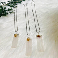 Selenite Crystal Pendant with Citrine, Stone for Cleansing and Wealth